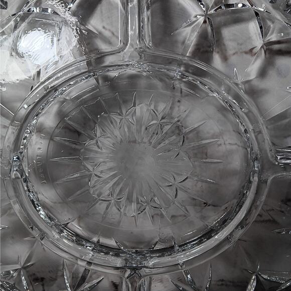 Laura Glass Tiffany Pattern 5 Section Divided Crystal Platter Tray Portugal - Picture 2 of 9